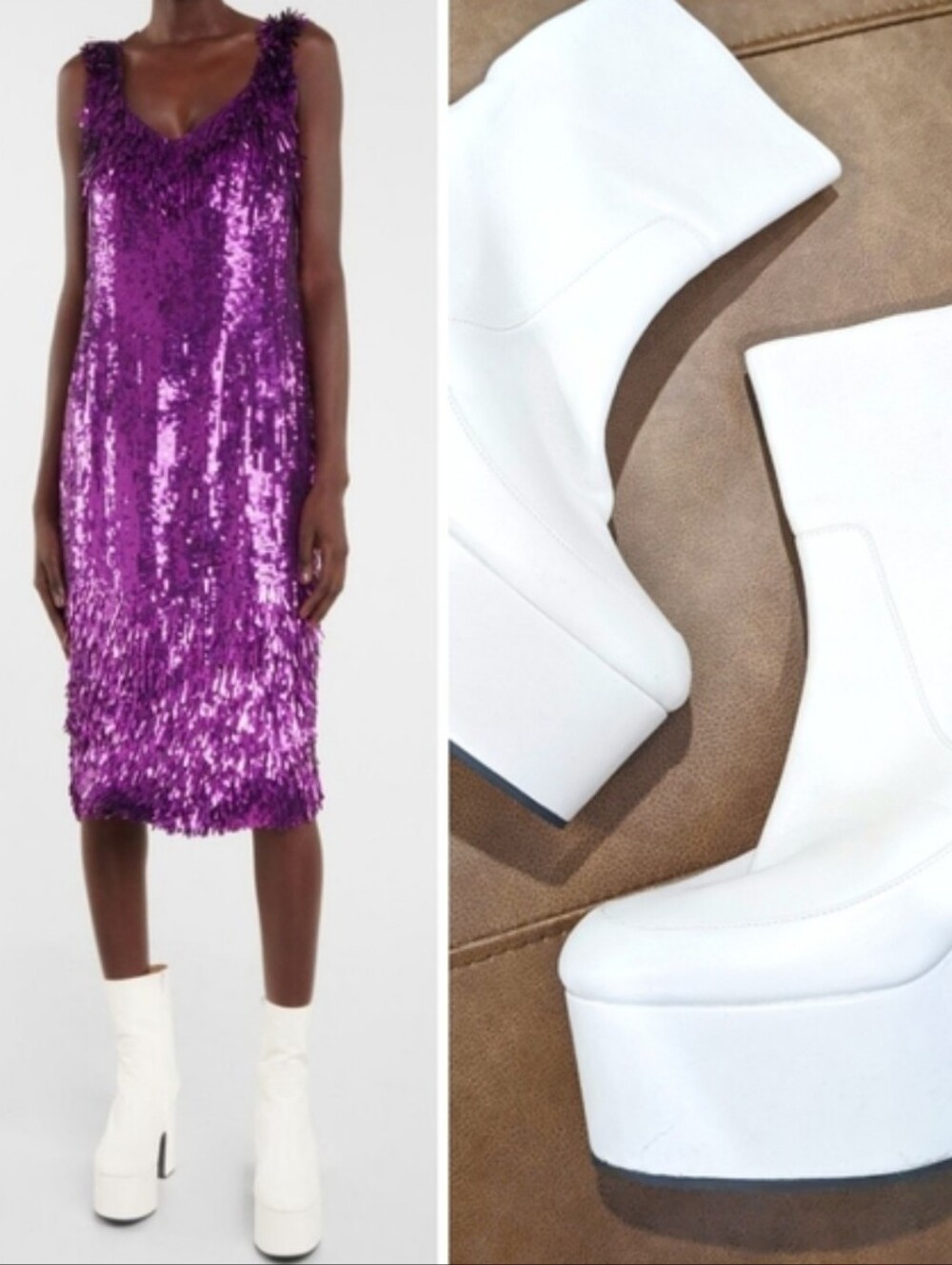 Dries Van Noten| White Leather Platform Heeled Ankle Boots